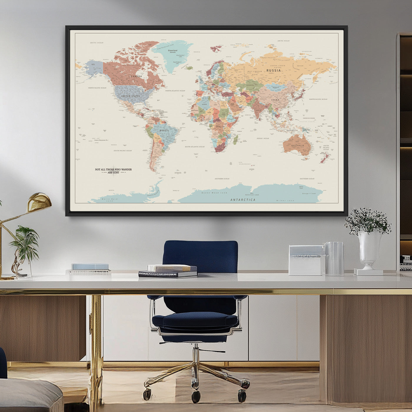 MGV-FC-36X24 - Push Pin World Map Canvas Print – Framed Wall Art for Couples to Track Their Travels – Anniversary