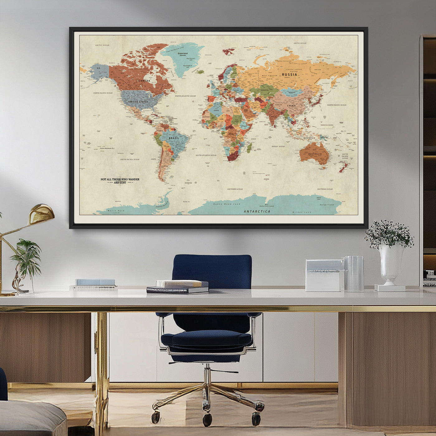 MGV-FC-36X24 - Push Pin World Map Canvas Print – Framed Wall Art for Couples to Track Their Travels – Anniversary