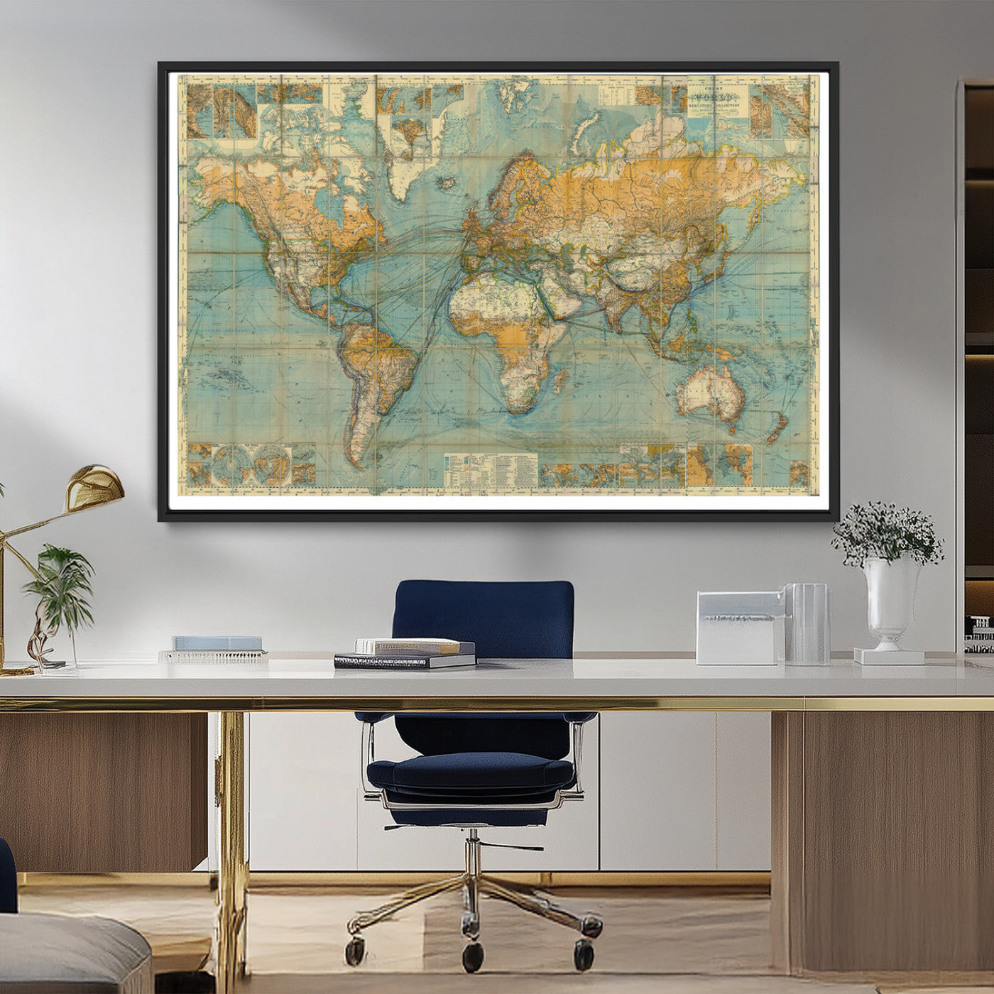 MGV-FC-36X24 - Push Pin World Map Canvas Print – Framed Wall Art for Couples to Track Their Travels – Anniversary