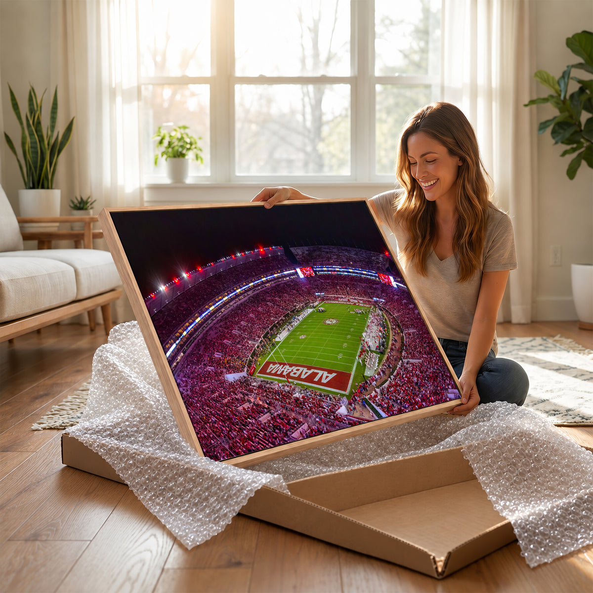 11343-MGV-CV-36X24 - Bryant-Denny Stadium Night Game Triple Canvas Wall Art | Alabama Crimson Tide Football