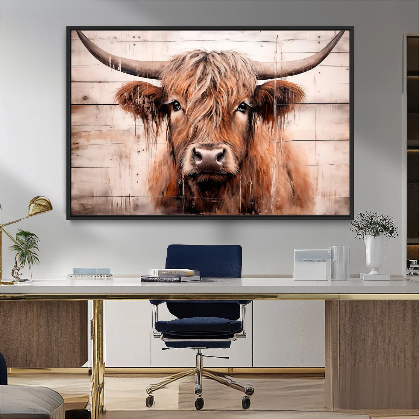 MGV-FC-36X24 - Vintage Scottish Highland Cow Cattle Art Print Farmhouse Wall Art Canvas Print