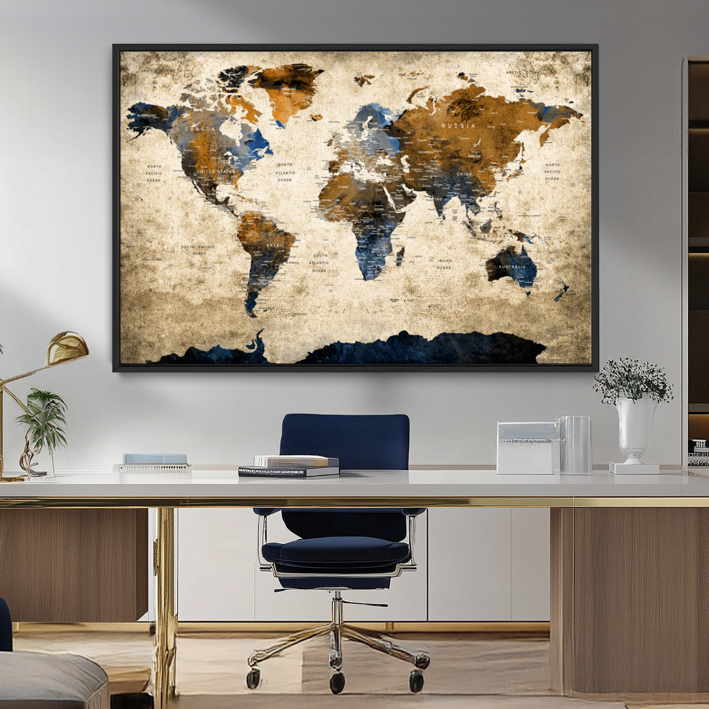 MGV-FC-36X24 - World Map Canvas Print – Framed Wall Art Anniversary Gift or Home Adventure Decor