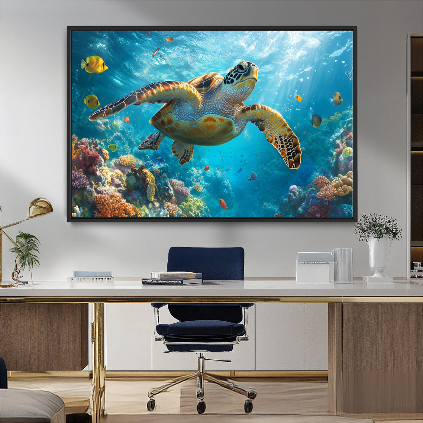 MGV-FC-36X24 - Sea Turtle Underwater Canvas Wall Art Print - Vibrant Ocean Wildlife Decor, Marine Wall Art