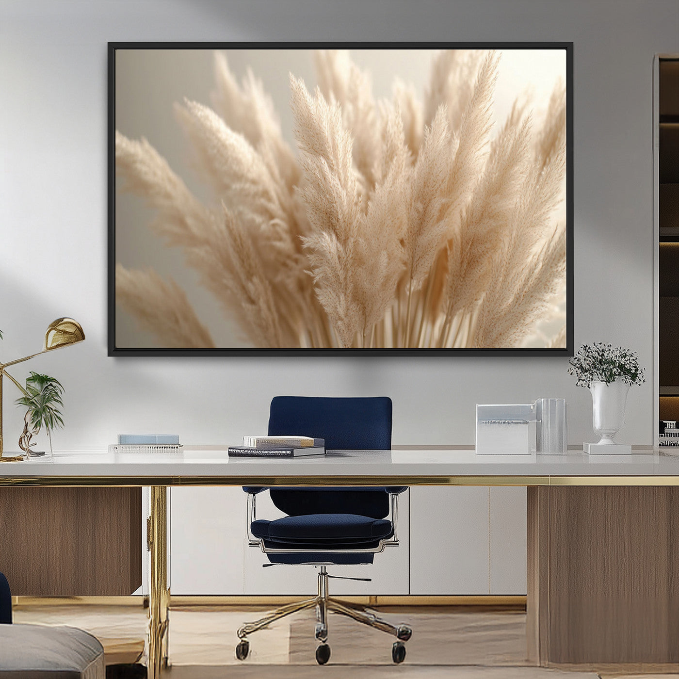 MGV-FC-36X24 - Pampas Grass Canvas Wall Art - Elegant Neutral Decor for Living Room, Boho Minimalist Artwork, Ready