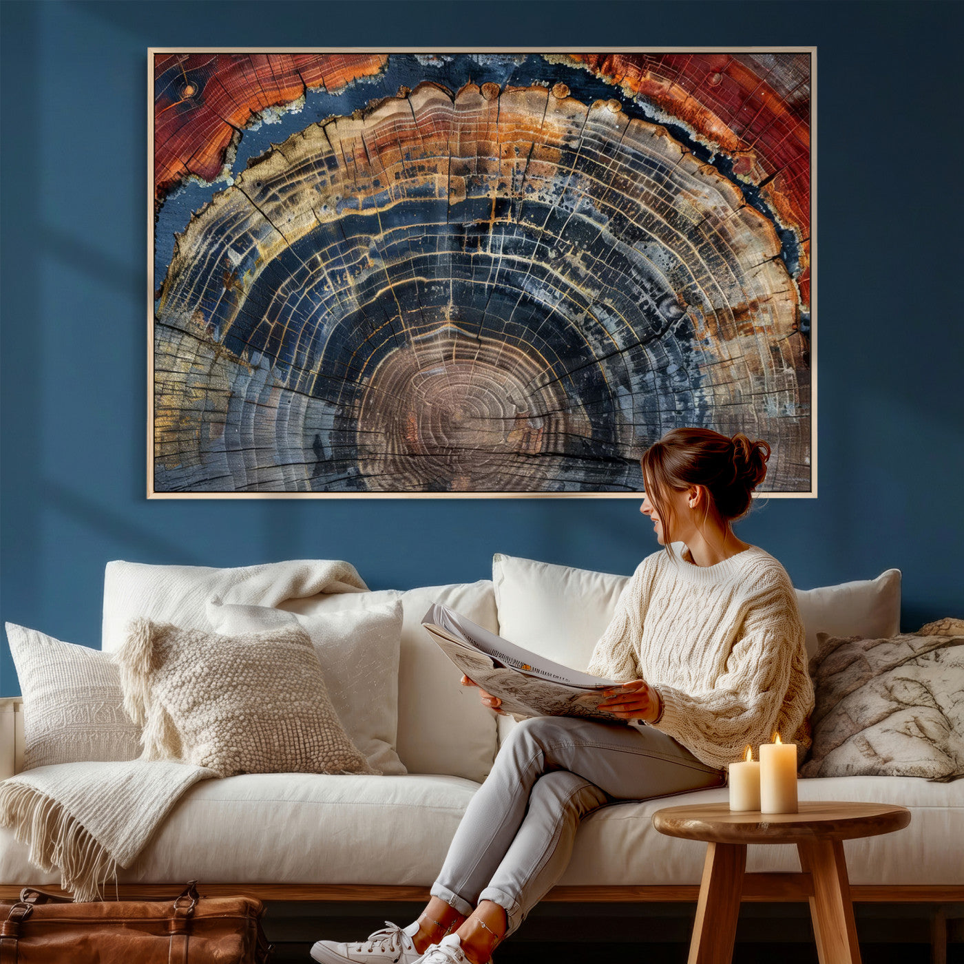 63519-MGV-CV-36X24 - Abstract Tree Ring Wall Art Canvas Print – Colorful Framed Minimalist Nature Tree Rings Home Artwork for Home and Office Decor