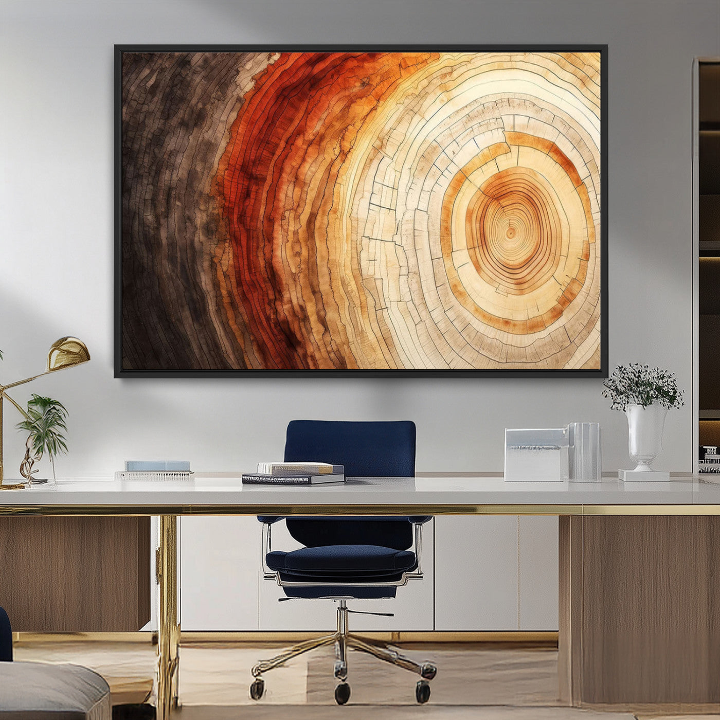 MGV-FC-36X24 - Tree Ring Print on Canvas Wall Art, Tree Stump Print, Wood Wall Art Living Room, Abstract Natural