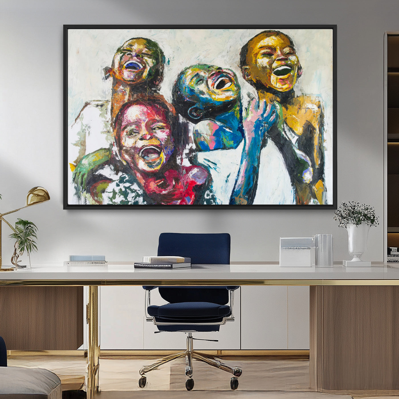 MGV-FC-36X24 - Shai Yossef Style Canvas Art - Joyful African Black Kids Impasto Painting with Vibrant Brushstrokes,