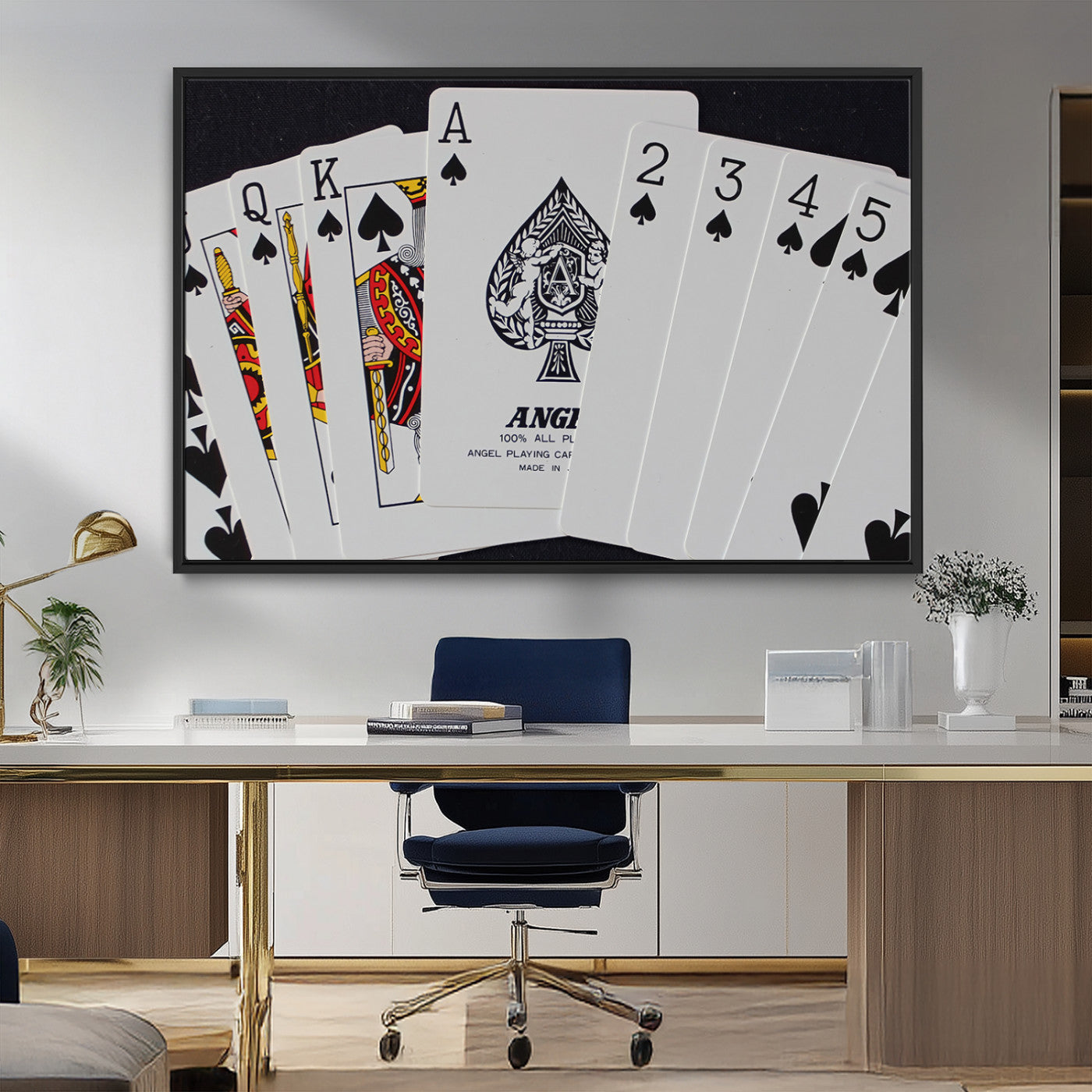 MGV-FC-36X24 - Poker Wall Art - Playing Cards Canvas Wall Art Print - Ace of Spades and Royal Flush Design, Perfect