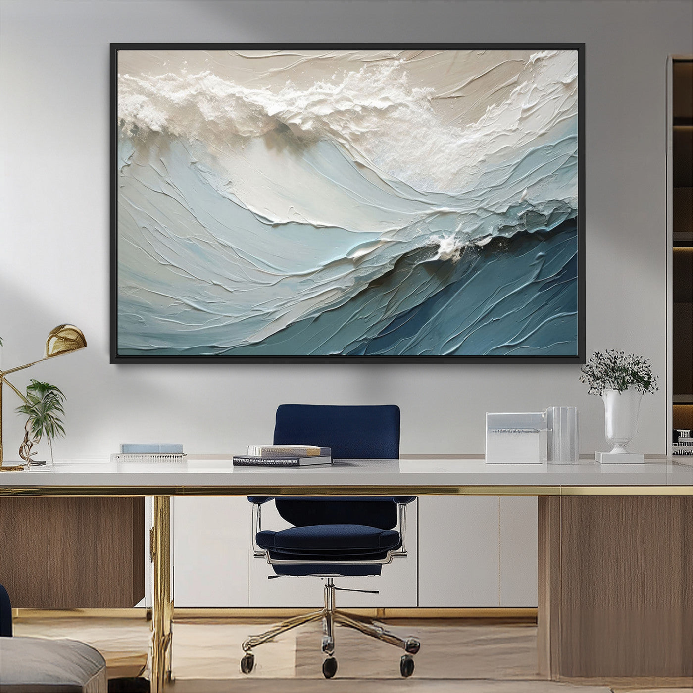 MGV-FC-36X24 - Waves Abstract Wall Art Print, Modern Framed Abstract Canvas Print, Abstract Painting for Living