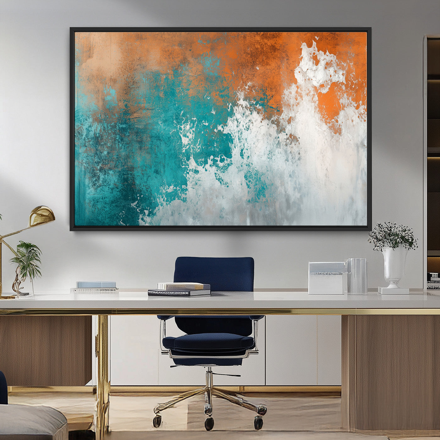 MGV-FC-36X24 - Vintage Abstract Print - Bold Teal and Orange Canvas Wall Art - Retro-Vintage Abstract Orange Canvas