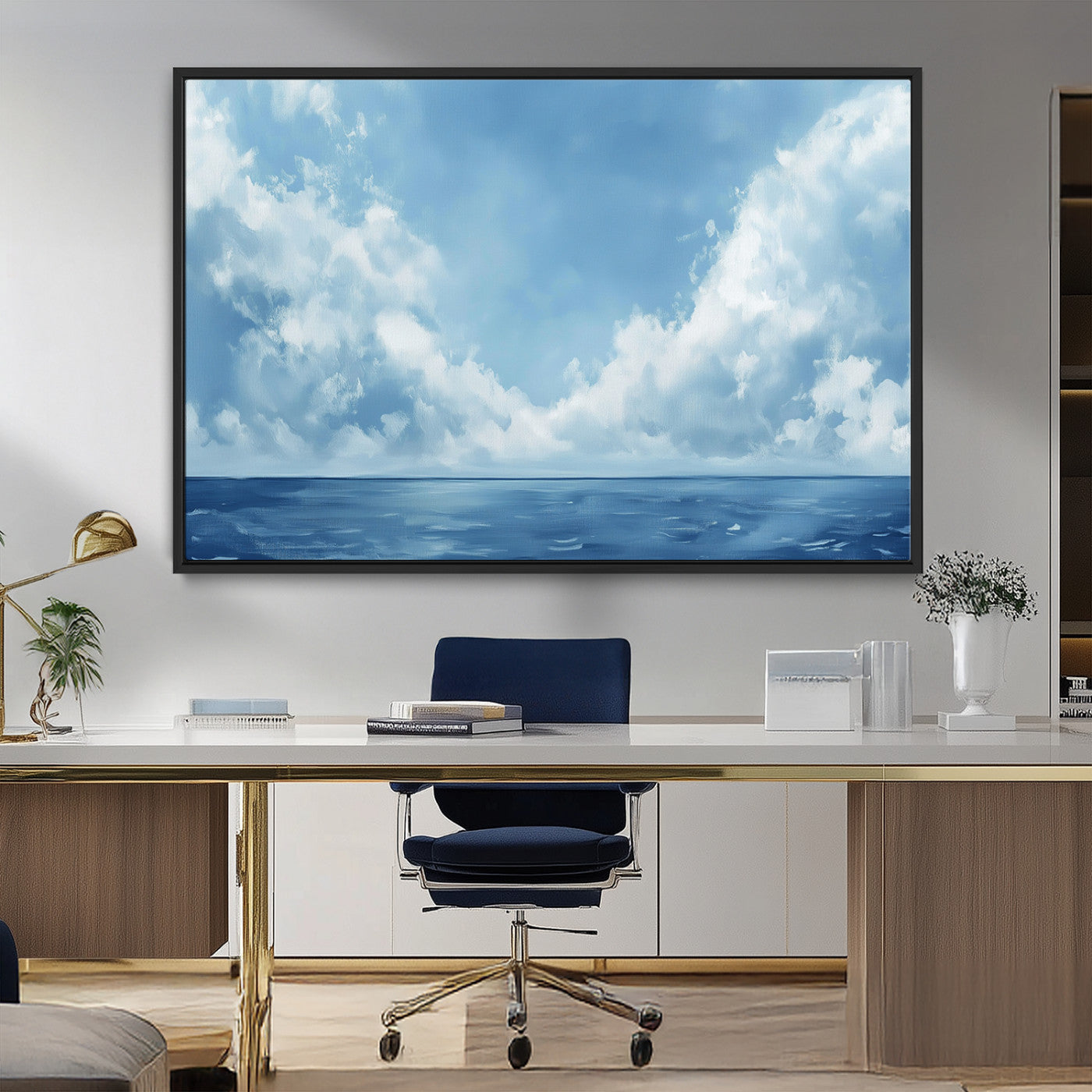 MGV-FC-36X24 - Abstract Ocean Print Artwork- Serene Blue Ocean Canvas Wall Art - Minimalist Ocean and Sky Canvas