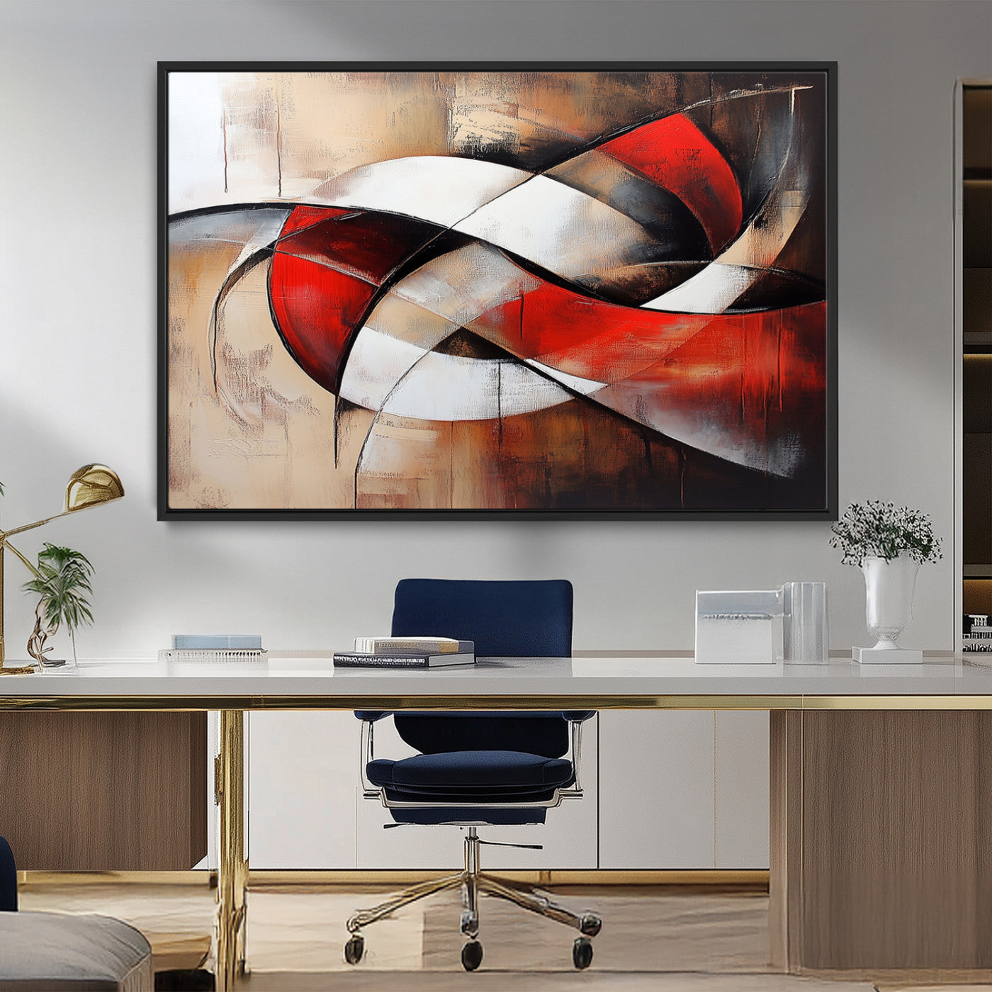 MGV-FC-36X24 - Abstract Wall Art - Modern Red and White Canvas Wall Art Print - Bold Geometric Abstract Canvas for