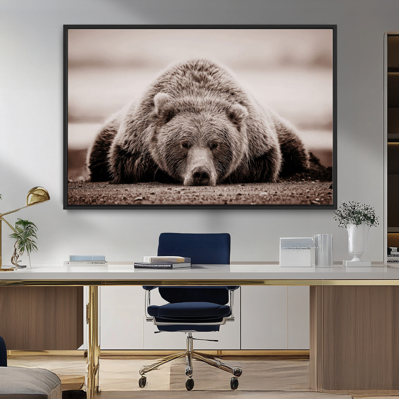 MGV-FC-36X24 - Grizzly Bear Wall Art Print - Bear Canvas Wall Art - Rustic Bear Portrait Canvas Print for Cabin