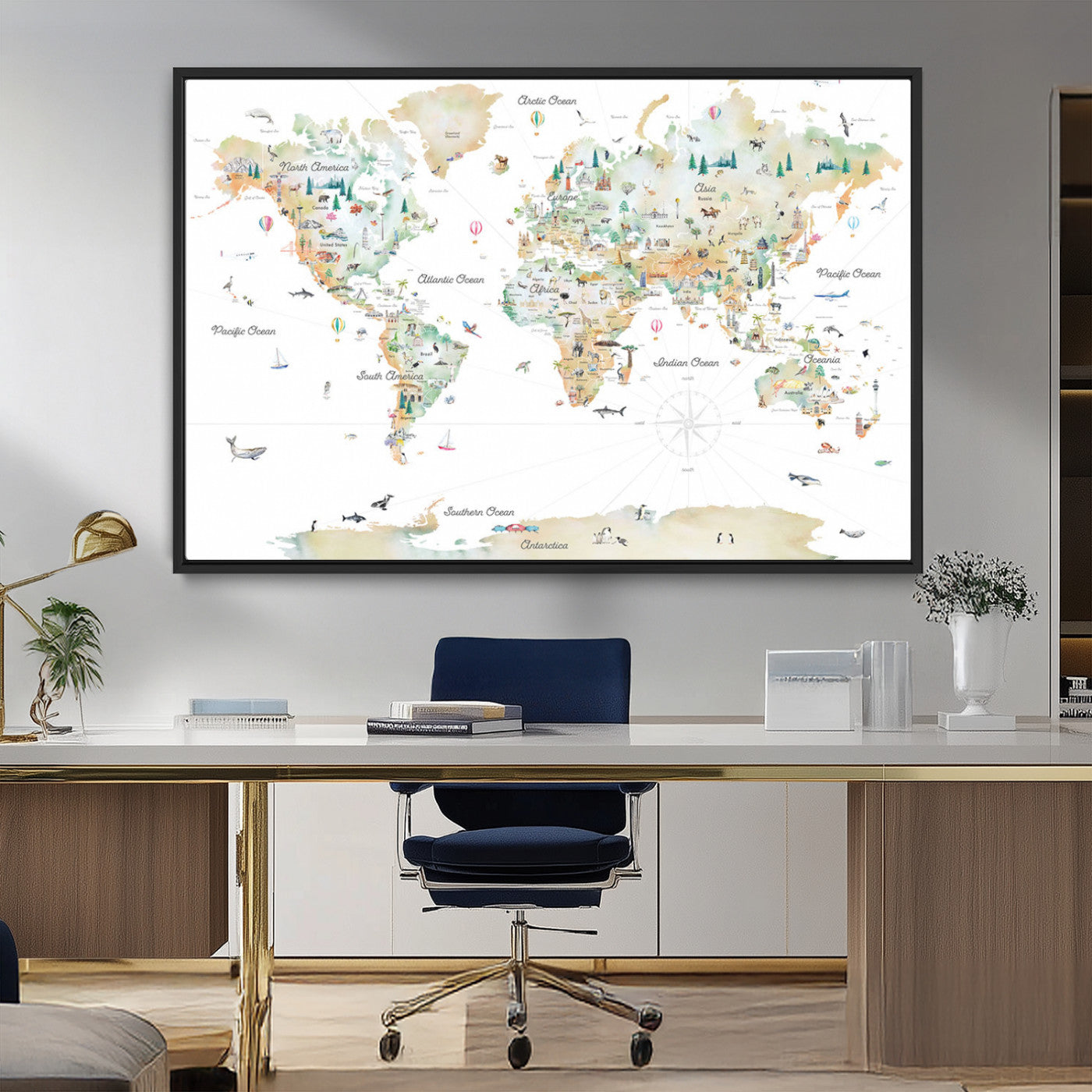 MGV-FC-36X24 - Push Pin World Map Canvas Print – Framed Wall Art for Couples to Track Their Travels – Anniversary