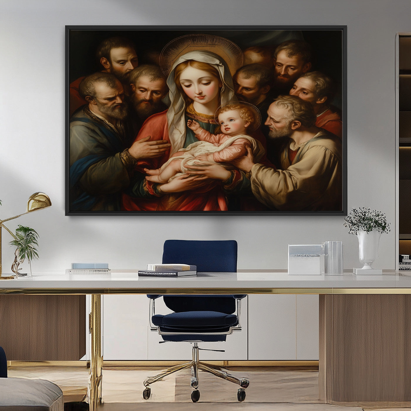 MGV-FC-36X24 - Religious Canvas Wall Art Print - Madonna and Child with Apostles Art Print - Classic Christian