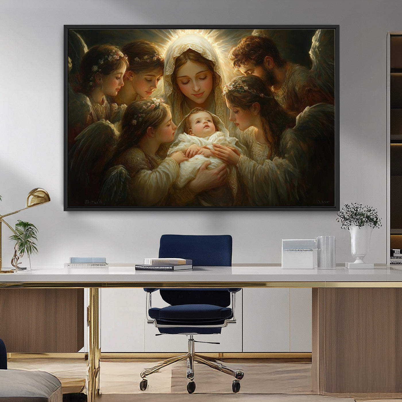 MGV-FC-36X24 - Mary Jesus Canvas Wall Art Print - Madonna and Child with Apostles Art Print - Classic Christian