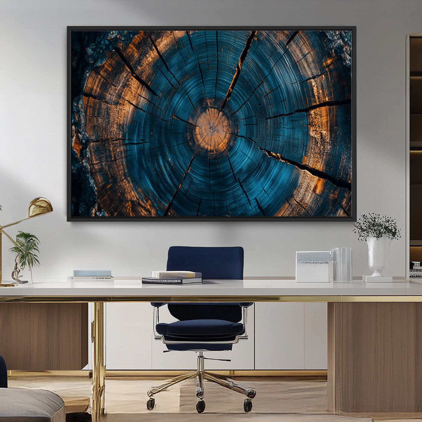 MGV-FC-36X24 - Farmhouse Wall Art - Abstract Tree Rings Canvas Wall Art Print, Framed Wood Grain Rings Artwork
