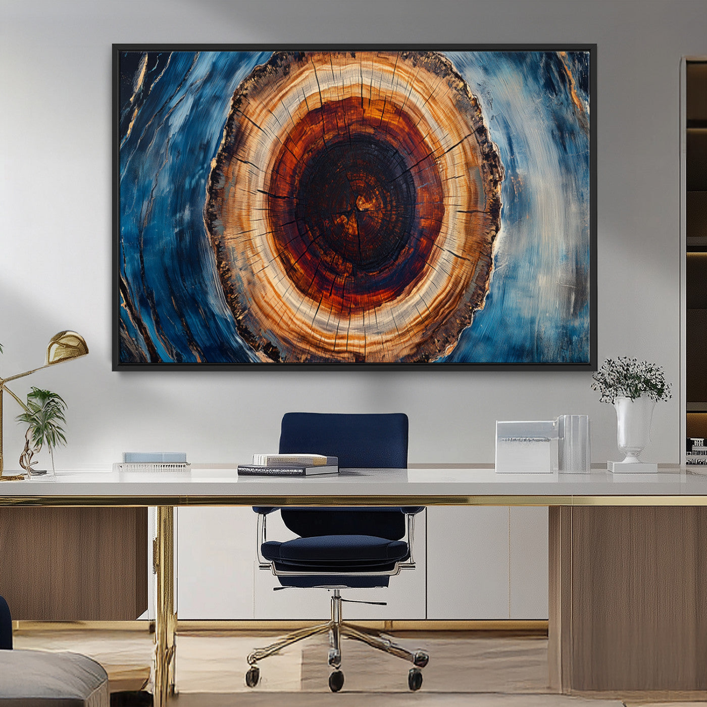 MGV-FC-36X24 - Framed Abstract Tree Ring Wall Art Print, Natural Rustic Wood Texture Canvas Print, Wood Tree Stump