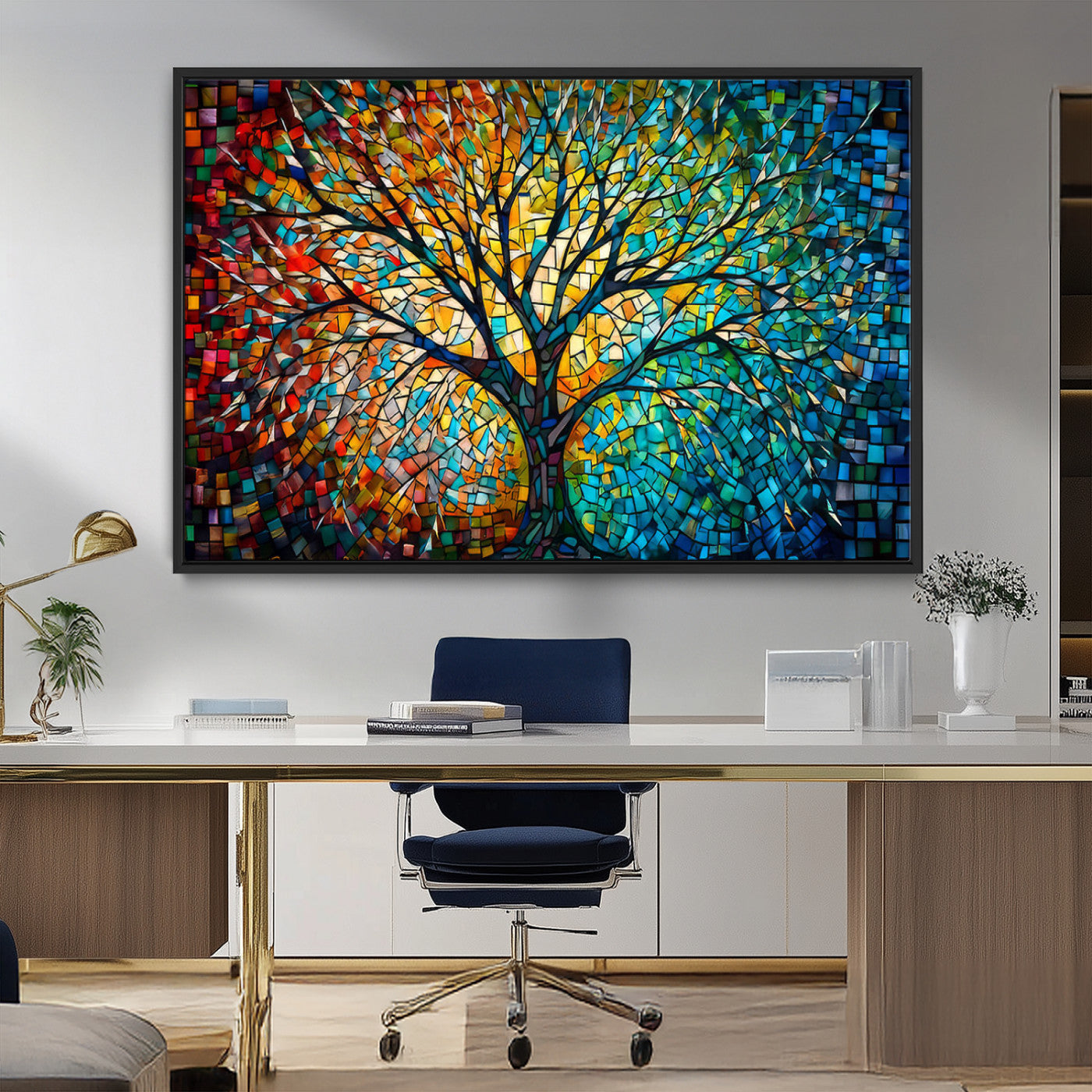 99325-MGV-FC-36X24_Black-Yggdrasil Tree of Life Wall Art Print Canvas | Mosaic Style 3-Panel Canvas Print