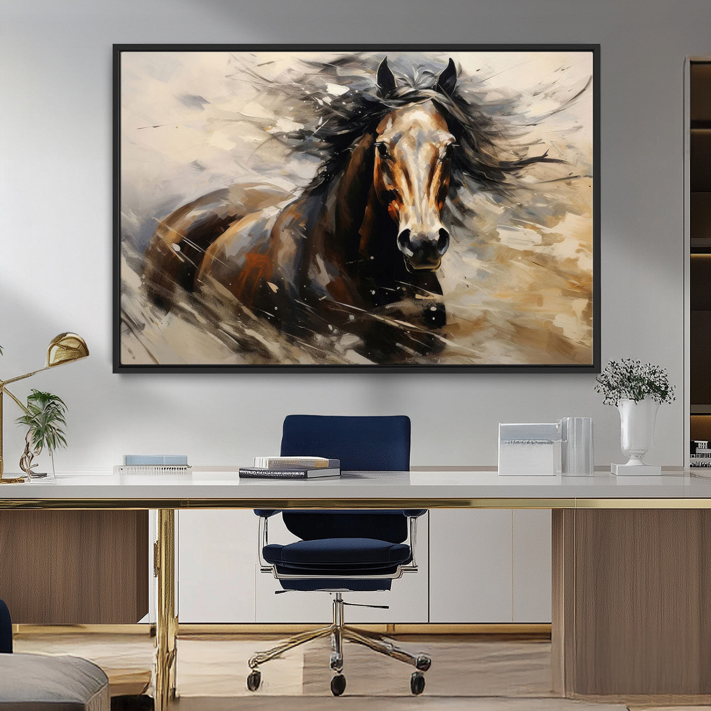 MGV-FC-36X24 - Abstract Wall Art Horse Print - Large Western Horse Canvas - Farmhouse Woodland Wall Art - Framed