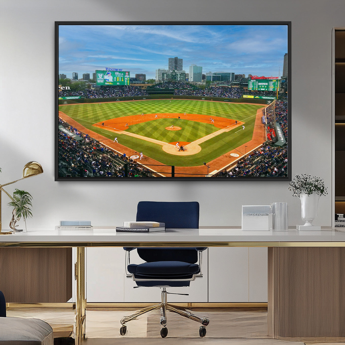 MGV-FC-36X24 - Wrigley Field Chicago Cubs Panoramic Multi Piece Canvas Wall Art - Iconic Baseball Stadium Print for