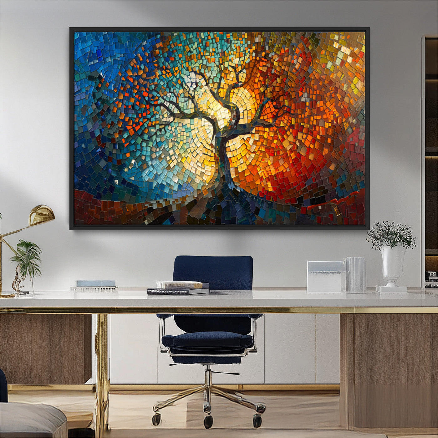 MGV-FC-36X24 - Mosaic Tree Canvas Wall Art Canvas Print – Vibrant Stained Glass-Inspired Tree of Life - Ready to