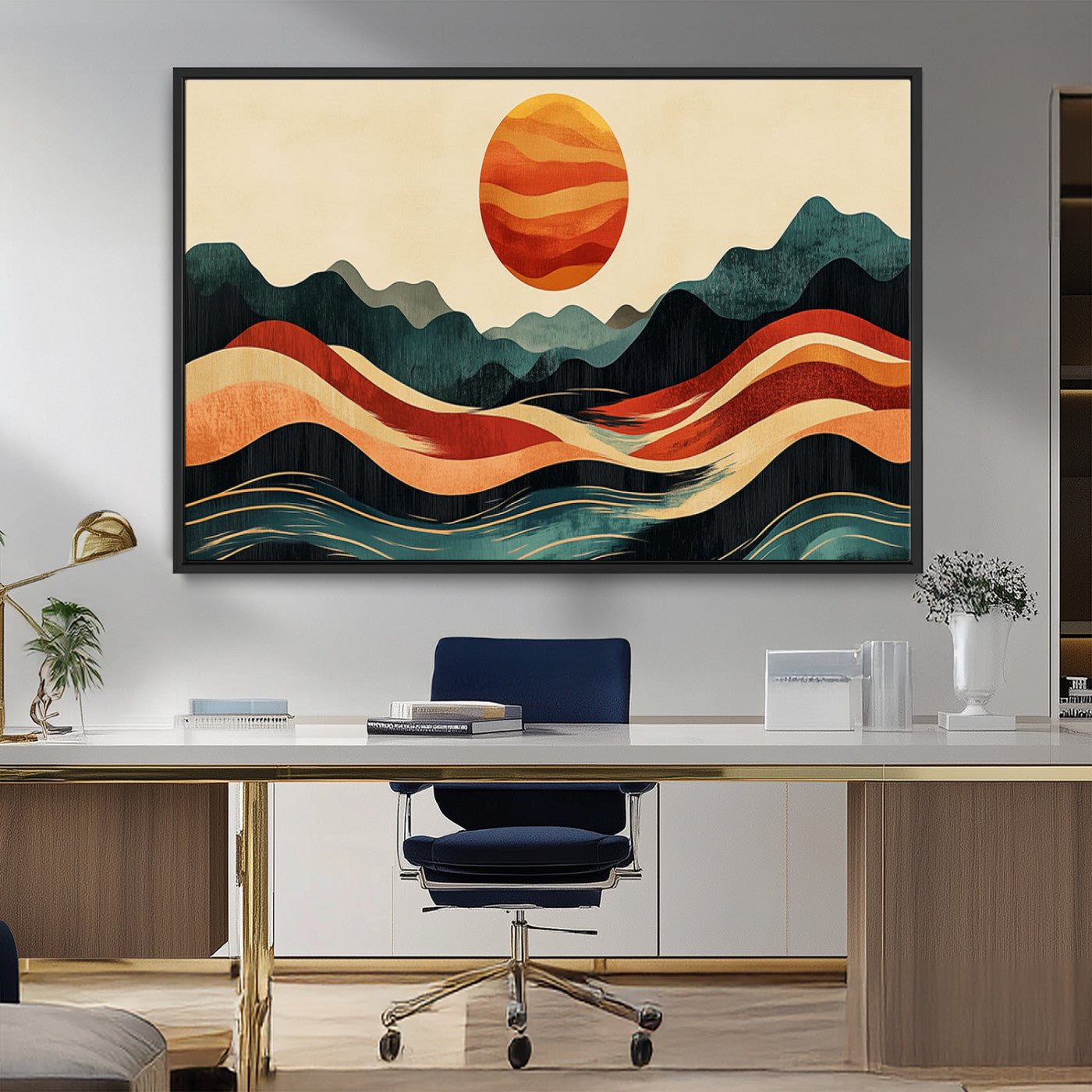 MGV-FC-36X24 - Mountain Triptych Wall Art - Western Nature Prints - Framed Boho Pine Tree Canvas for Log Cabin or