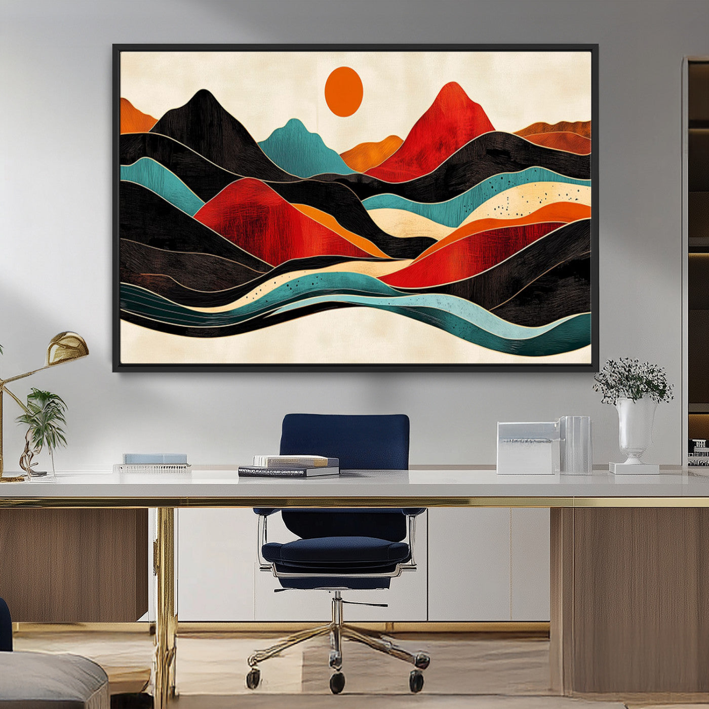 MGV-FC-36X24 - Western Wall Decor - Large Triptych Mountain Canvas - Boho Woodland Wall Art Print - Framed