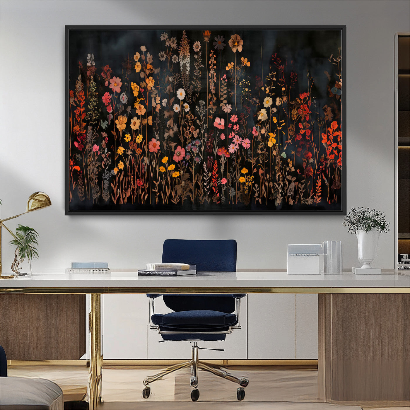 MGV-FC-36X24 - Dark Floral Canvas Wall Art - Moody Botanical Flower Print - Rustic Floral Wall Decor for Home -