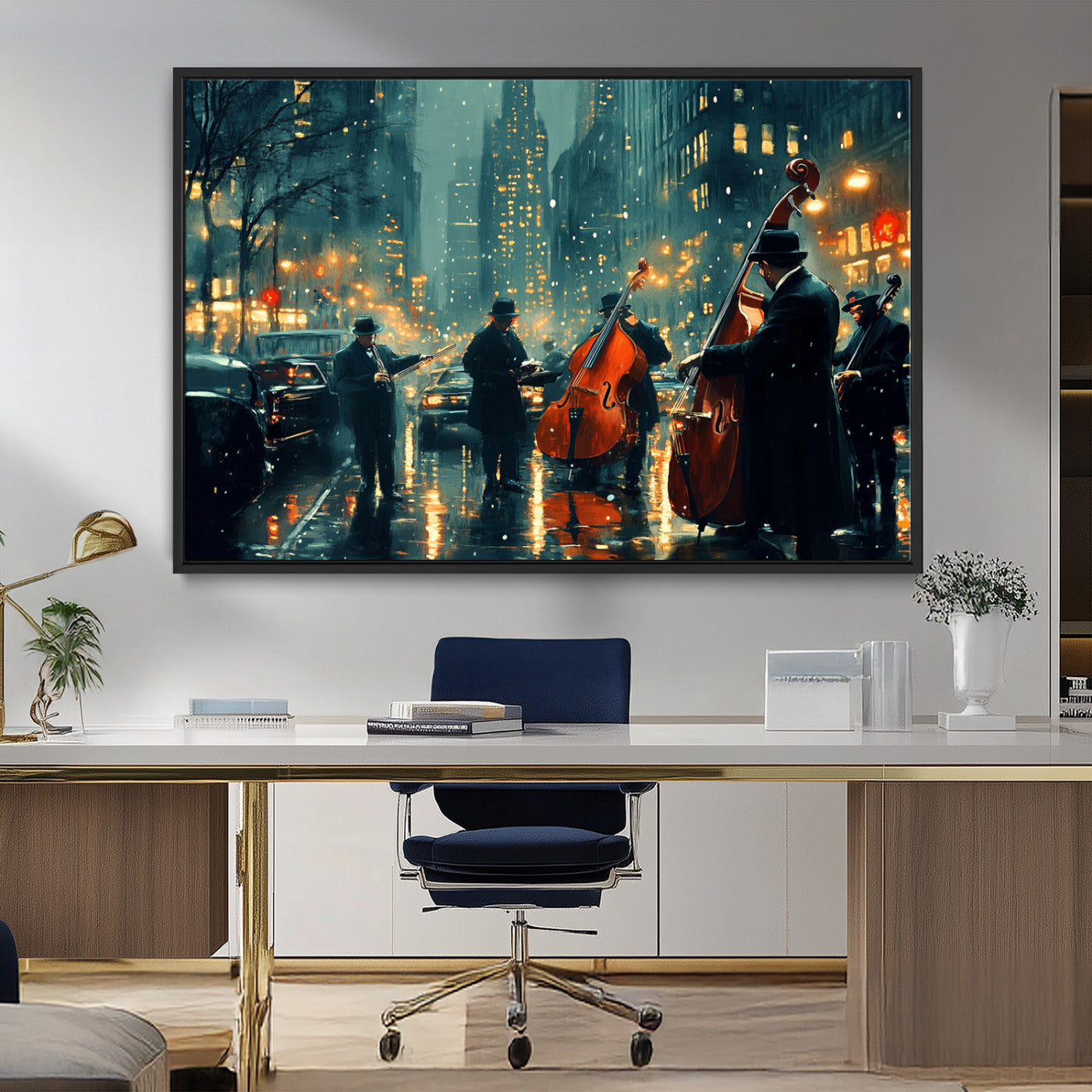 MGV-FC-36X24 - African American Jazz Art Print - Framed Abstract Music Canvas - Colorful Instrument Poster for