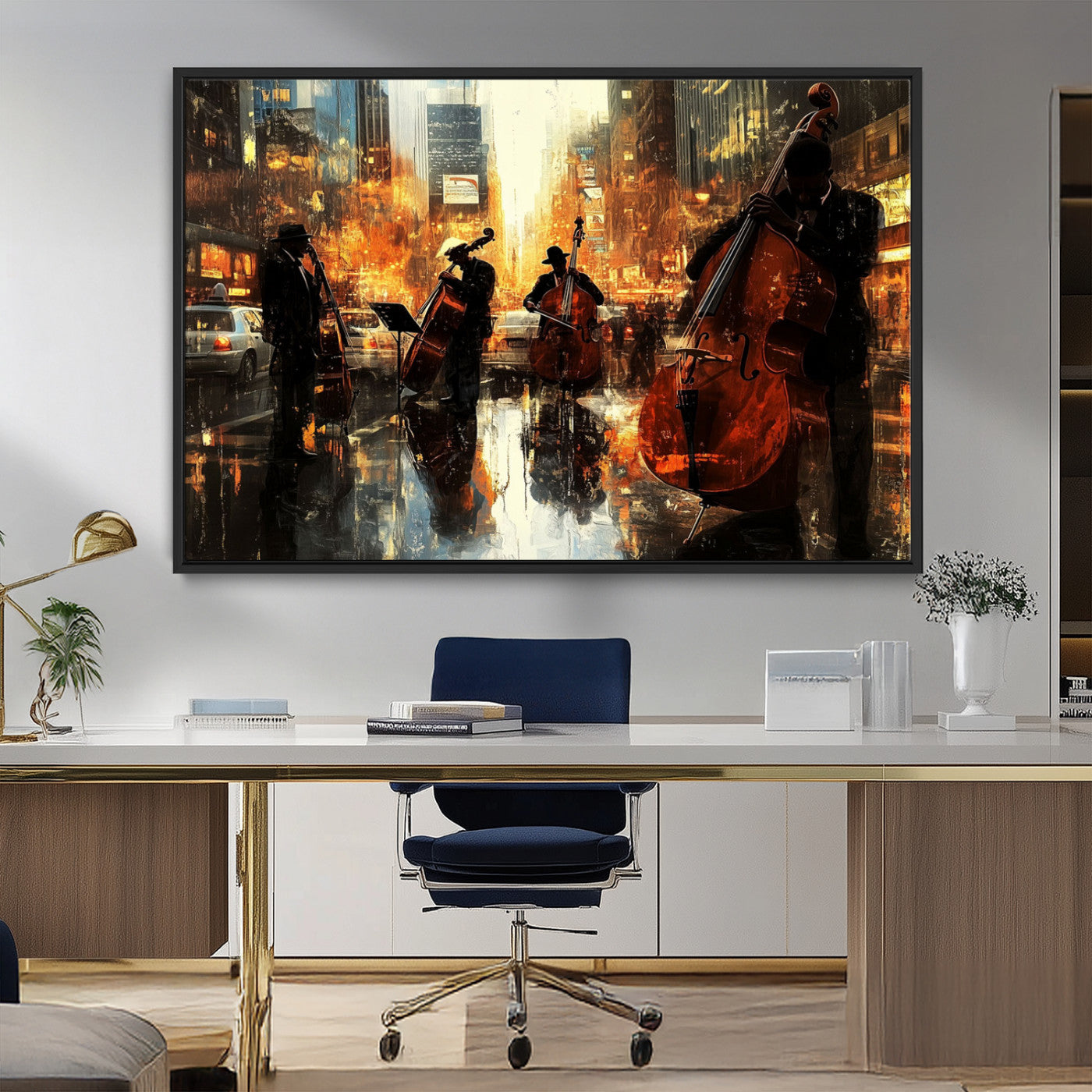 MGV-FC-36X24 - African American Abstract Jazz Wall Art - Framed Abstract Music Canvas - Colorful Instrument Canvsa