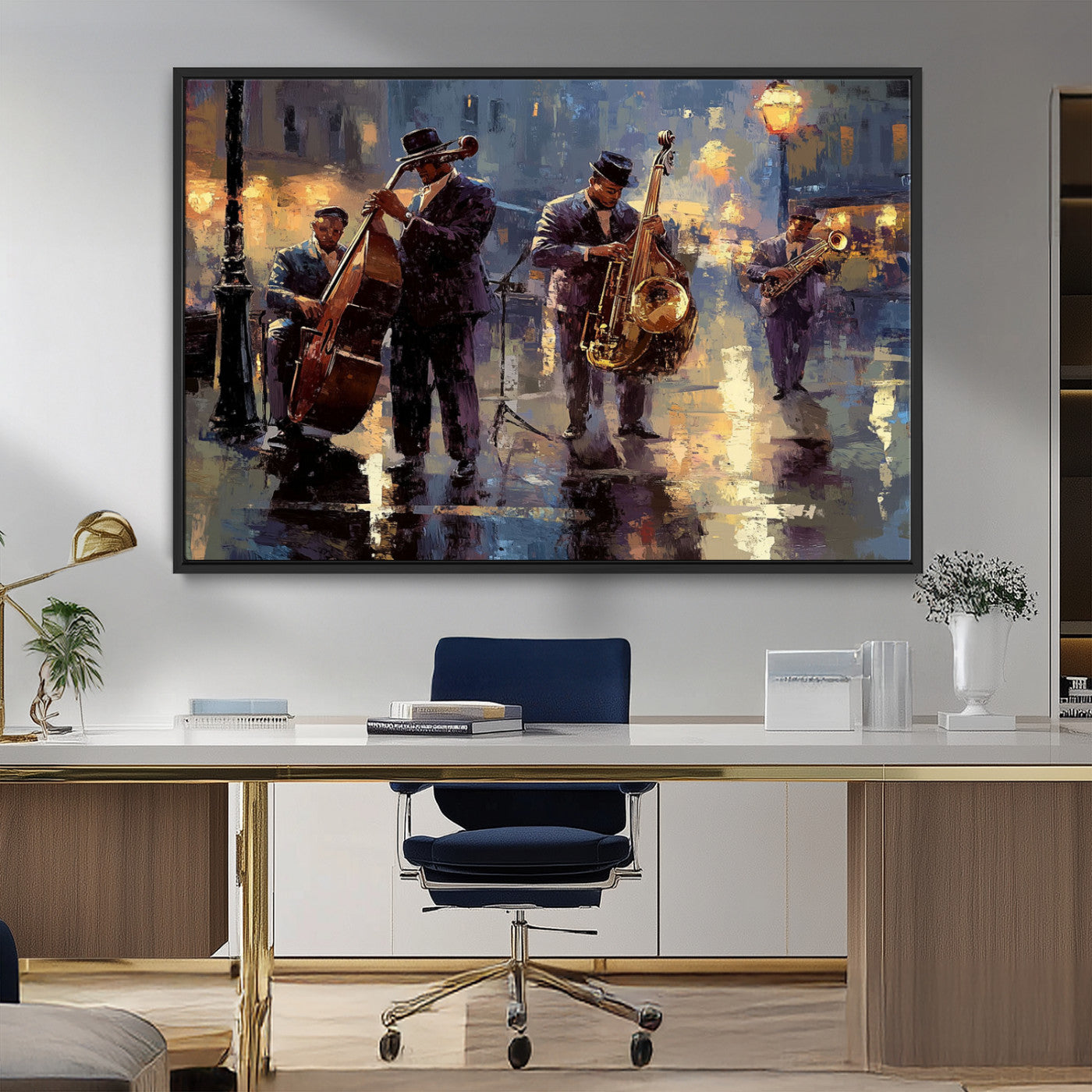 MGV-FC-36X24 - Afro Abstract Jazz Music Canvas Print - African American Wall Art - Colorful Framed Afro Abstract