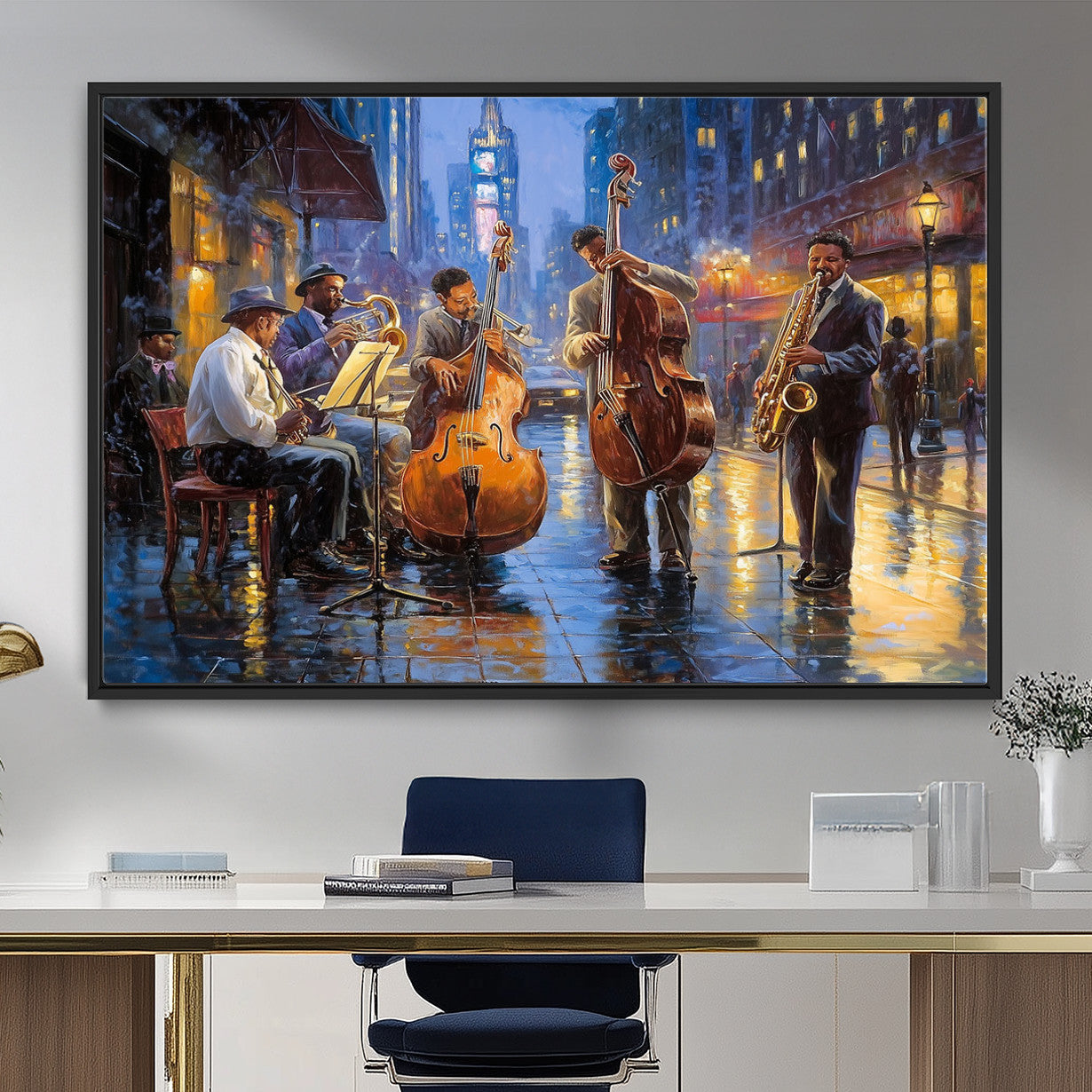 58694-MGV-FC-36X24 - Colorful Jazz Wall Art - African American Music Canvas Print - Framed Abstract Music Poster for Home