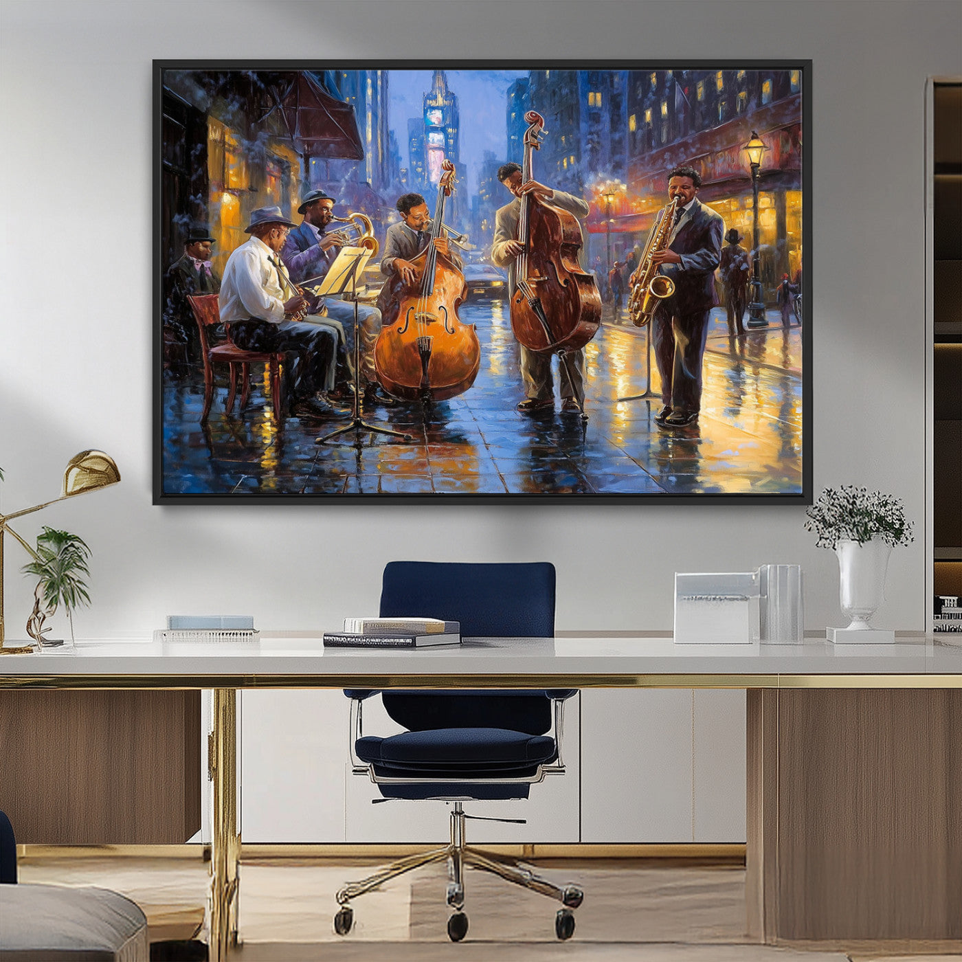MGV-FC-36X24 - Colorful Jazz Wall Art - African American Music Canvas Print - Framed Abstract Music Poster for Home