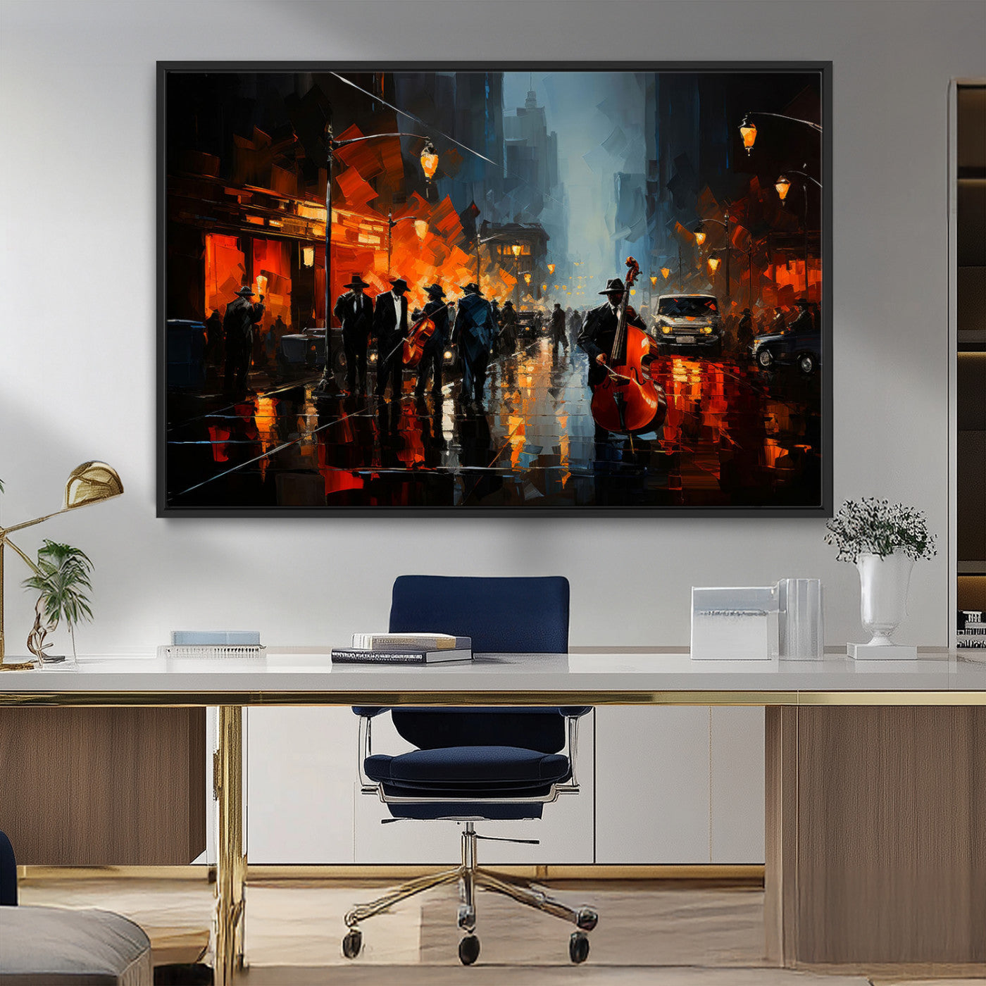 MGV-FC-36X24 - Winston Porter Jazz Wall Art - African American Music Canvas - Abstract Colorful Music Art - Framed