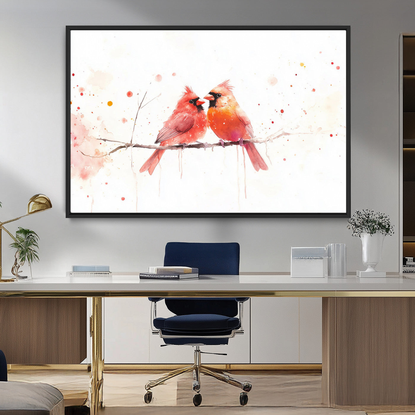 MGV-FC-36X24 - Cardinal Bird Canvas Wall Art - Male and Female Cardinal Print - Nature-Inspired Bird Wall Decor for
