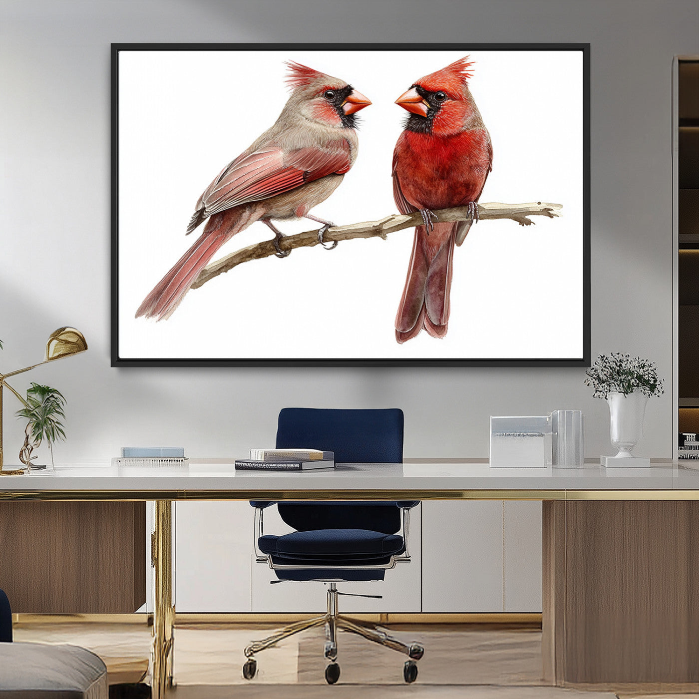 MGV-FC-36X24 - Cardinal Bird Canvas Wall Art - Male and Female Cardinal Print - Abstract Bird Wall Decor for Home -