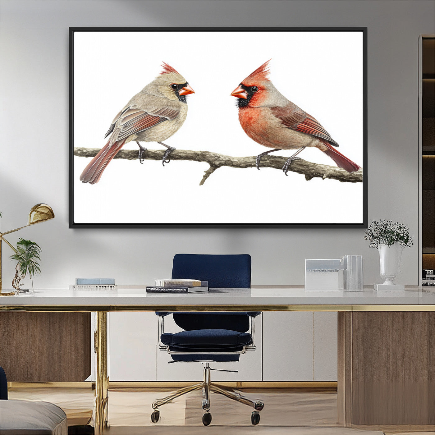 MGV-FC-36X24 - Cardinal Canvas Wall Art - Male and Female Cardinal Print - Nature-Inspired Bird Wall Decor for Home