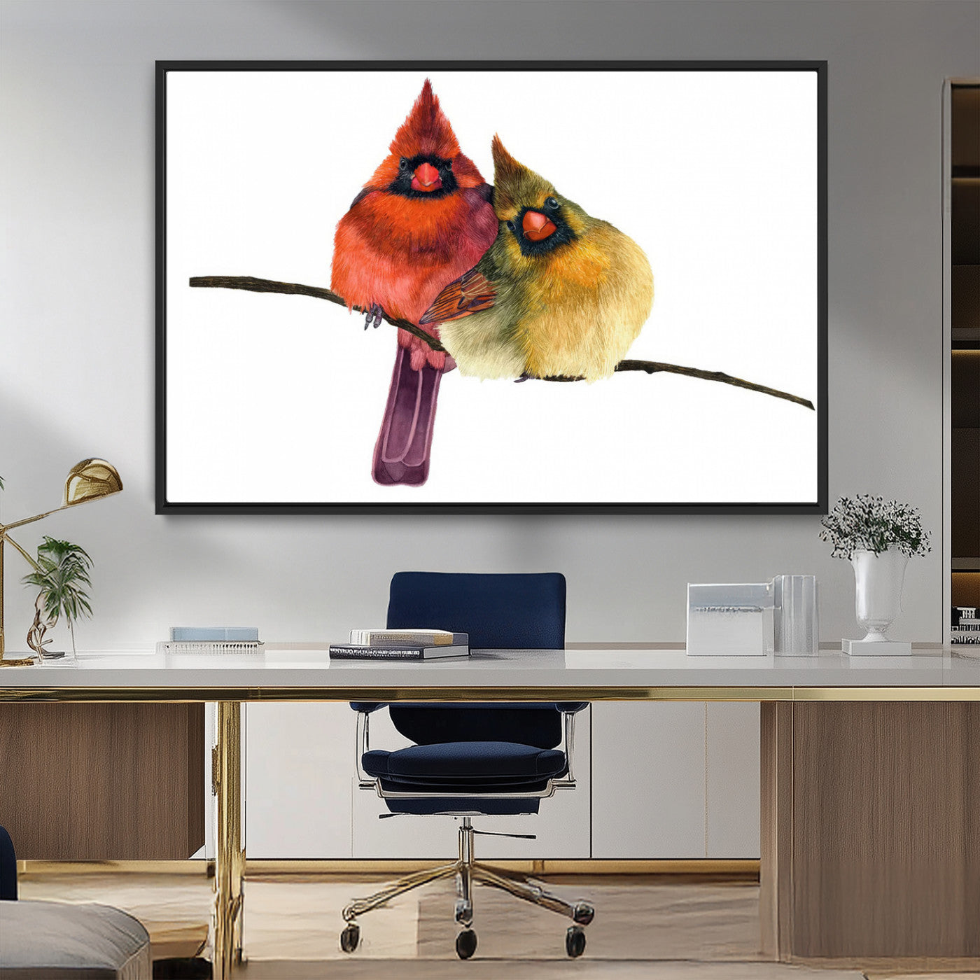 MGV-FC-36X24 - Cardinal Bird Canvas Wall Art - Male and Female Cardinal Print - Nature-Inspired Bird Wall Decor for