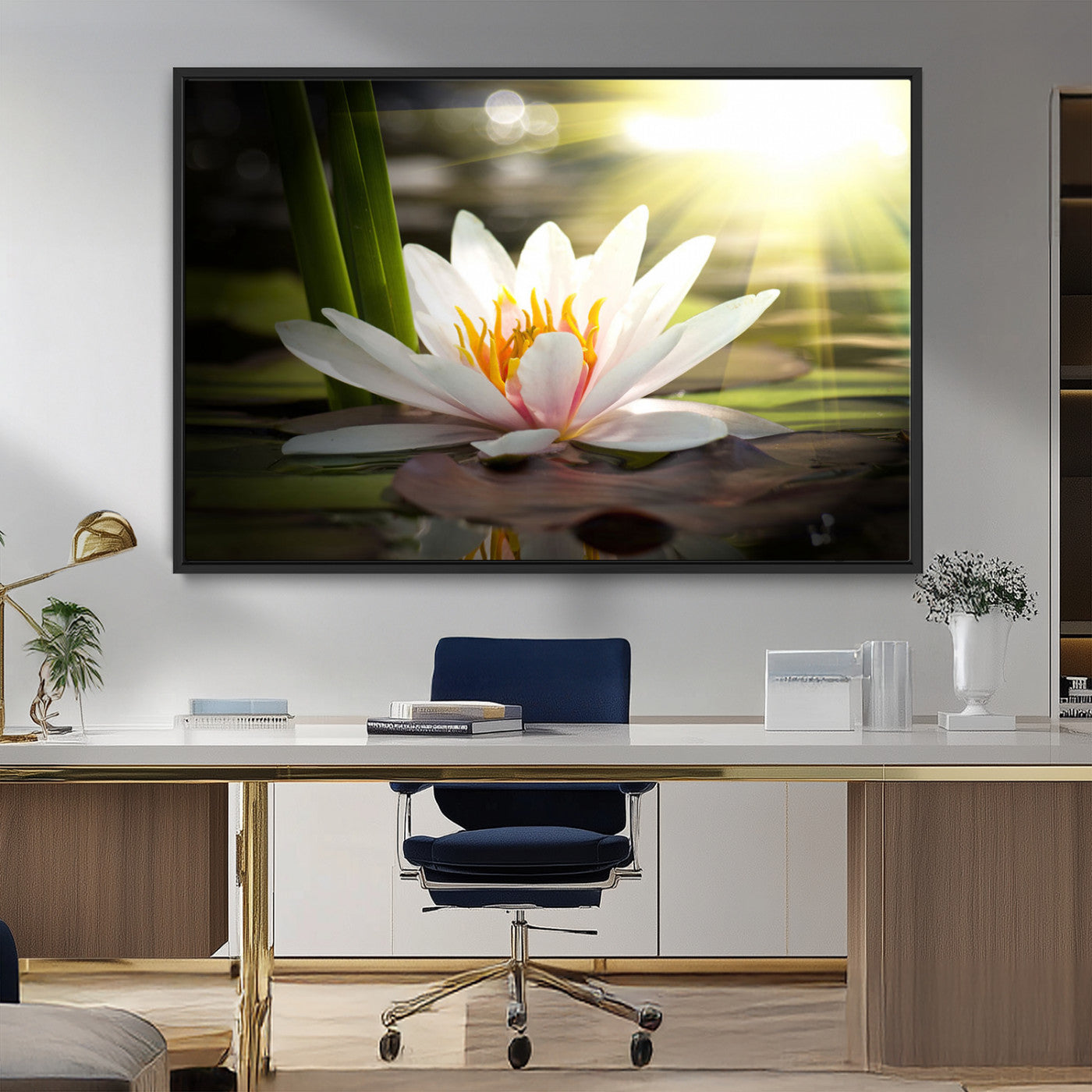 MGV-FC-36X24 - Lotus Flower Wall Art Canvas Print, Water Lily Large Wall Art Canvas Print