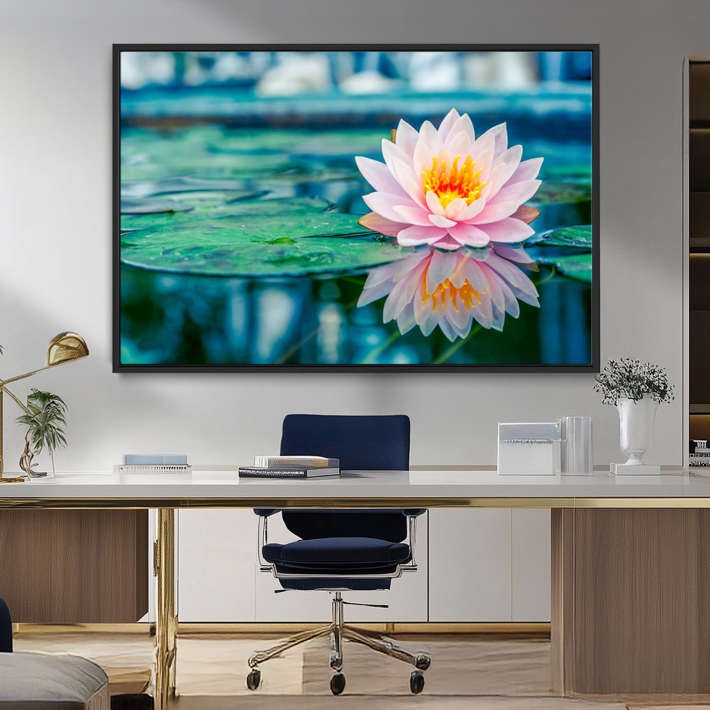 MGV-FC-36X24 - Lotus Flower Wall Art Canvas Print, Water Lily Large Wall Art Canvas Print for Yoga Room Decor,