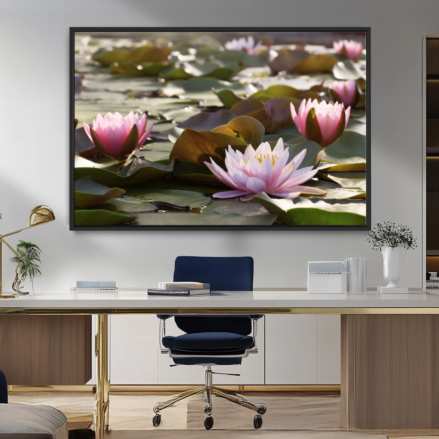 MGV-FC-36X24 - Lotus Flower Wall Art Canvas Print, Water Lily Large Wall Art Canvas Print for Yoga Room Decor,