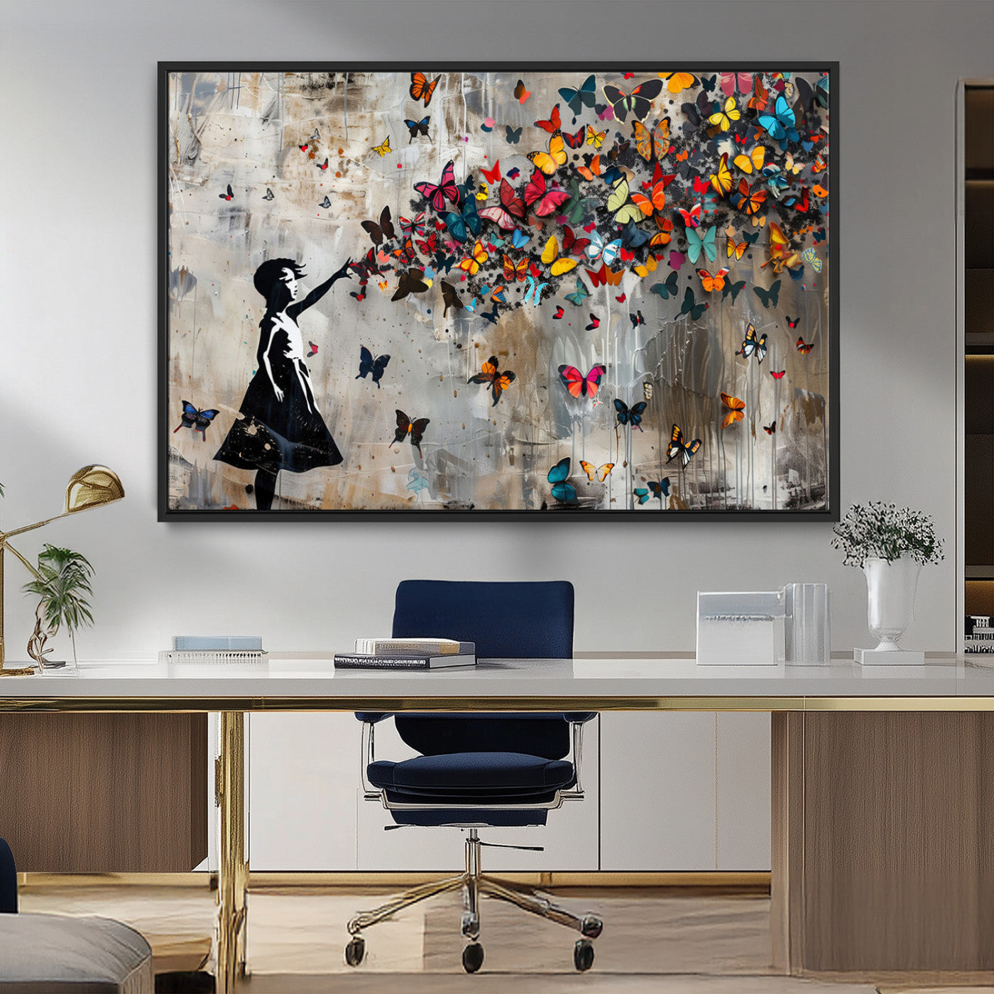 MGV-FC-36X24 - Banksy Butterfly Girl Wall Art | 3-Piece Butterfly Girl Canvas
