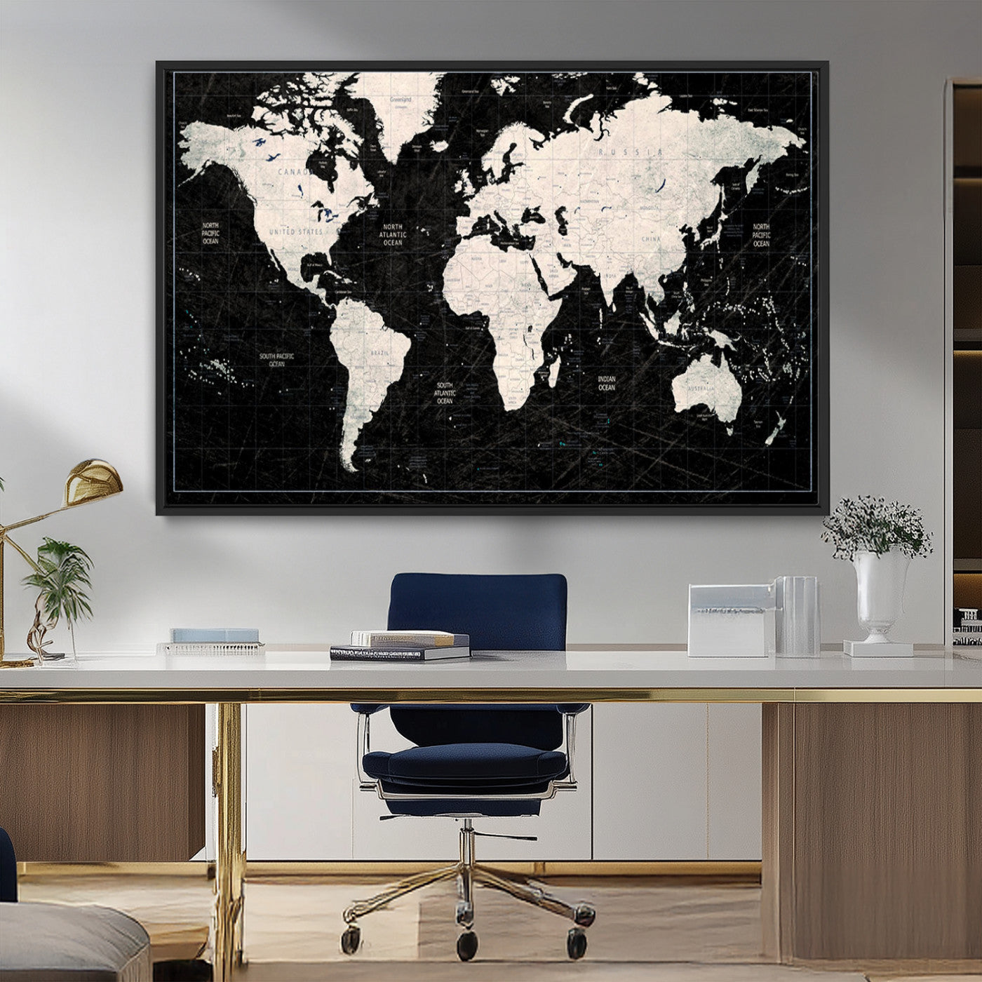 MGV-FC-36X24 - Push Pin World Map Canvas Print – Framed Wall Art for Couples to Track Their Travels – Anniversary