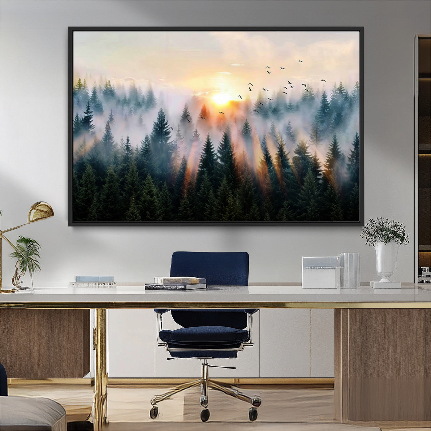 MGV-FC-36X24 - Abstract Forest Wall Art - Serene Nature Canvas Print with Misty Forest Design for Modern Home or
