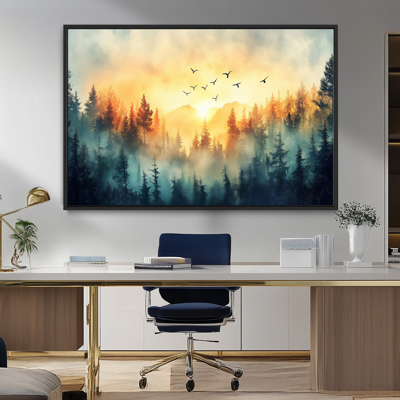 MGV-FC-36X24 - Abstract Forest Wall Art Print- Serene Nature Canvas Print with Misty Forest Design for Modern Home