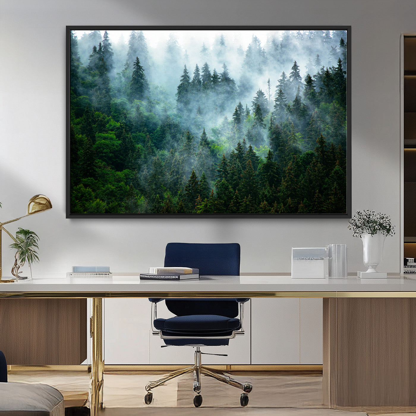 MGV-FC-36X24 - Misty Forest Art Wall Art Canvas Print, Framed Foggy Mountain Art Art Picture Print, Scenic Wall