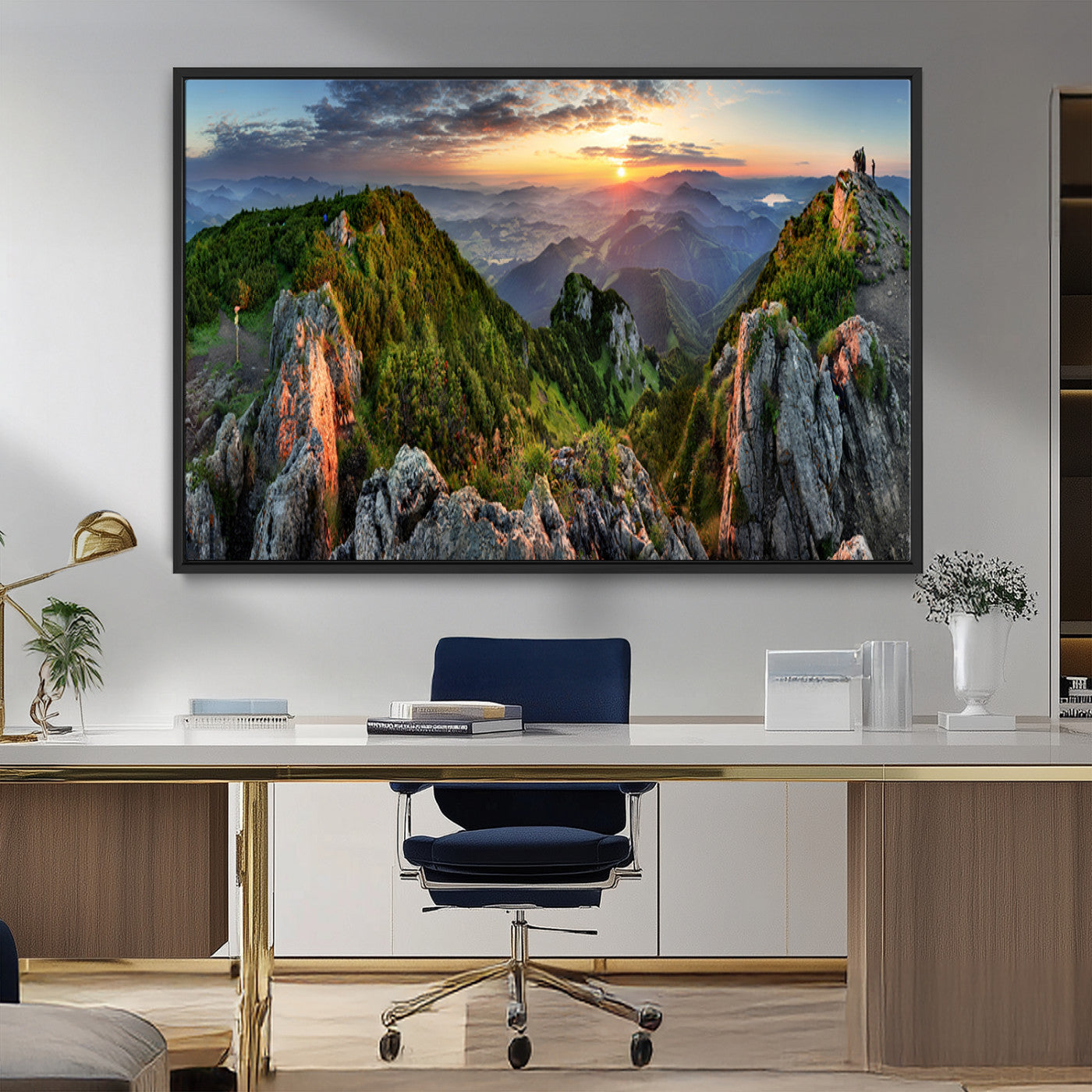 MGV-FC-36X24 - Mountain Sunset Panoramic Canvas Print – Scenic Wilderness Landscape, Majestic Summit , Multi-Panel