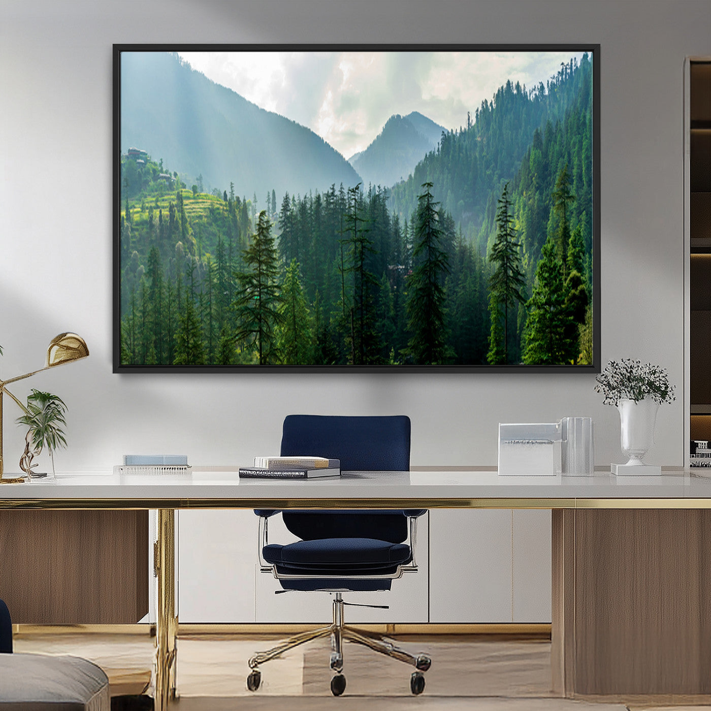 MGV-FC-36X24 - Misty Forest Mountain Canvas Print – Serene Nature Wall Art, Tranquil Valley