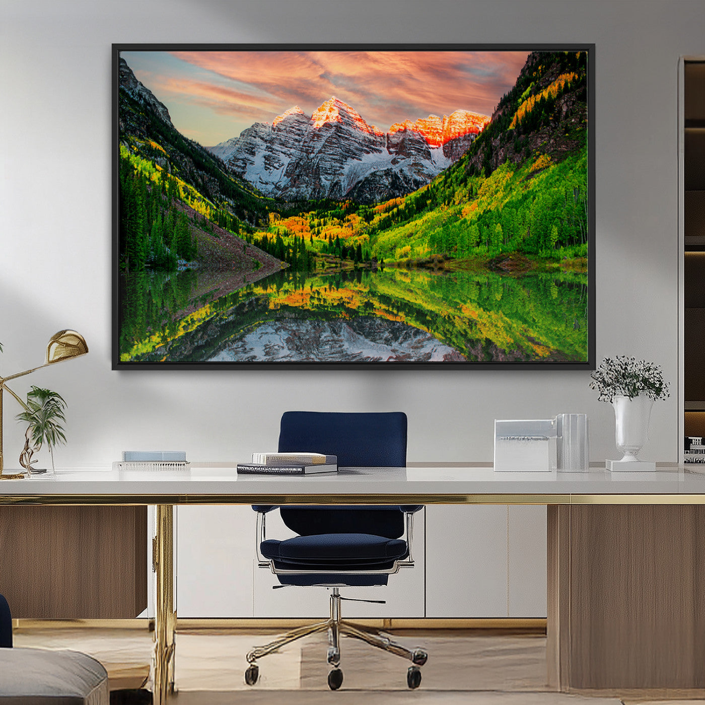 MGV-FC-36X24 - Maroon Bells Lake Wall Art Canvas Print – Majestic Colorado Mountain Landscape, Autumn Reflection,